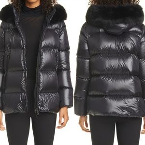 Moncler serifur hooded down parka with genuine fox fur trim size 5